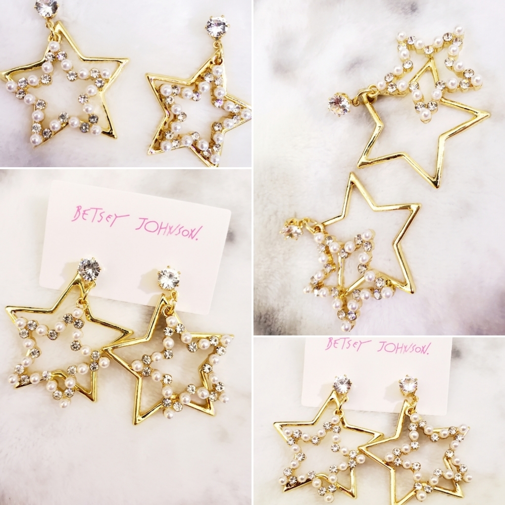 Pearl gold Crystal star earrings